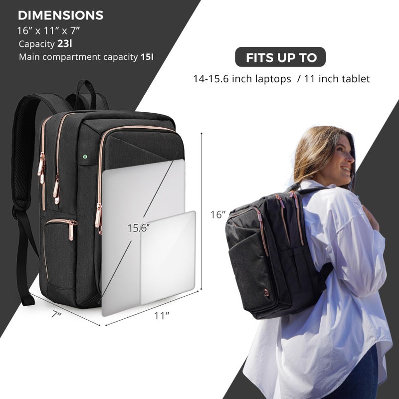 Swissdigital Design Business Laptop Backpack For Women,With USB Charging Port Computer Work Backpack,Fits 15.6 Inch Laptop Travel Casual Backpack,Black | SD1006-01 - Image 3